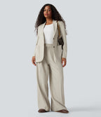 Blazer de travail anti-froissement aspect lin col cranté manches longues avec poches