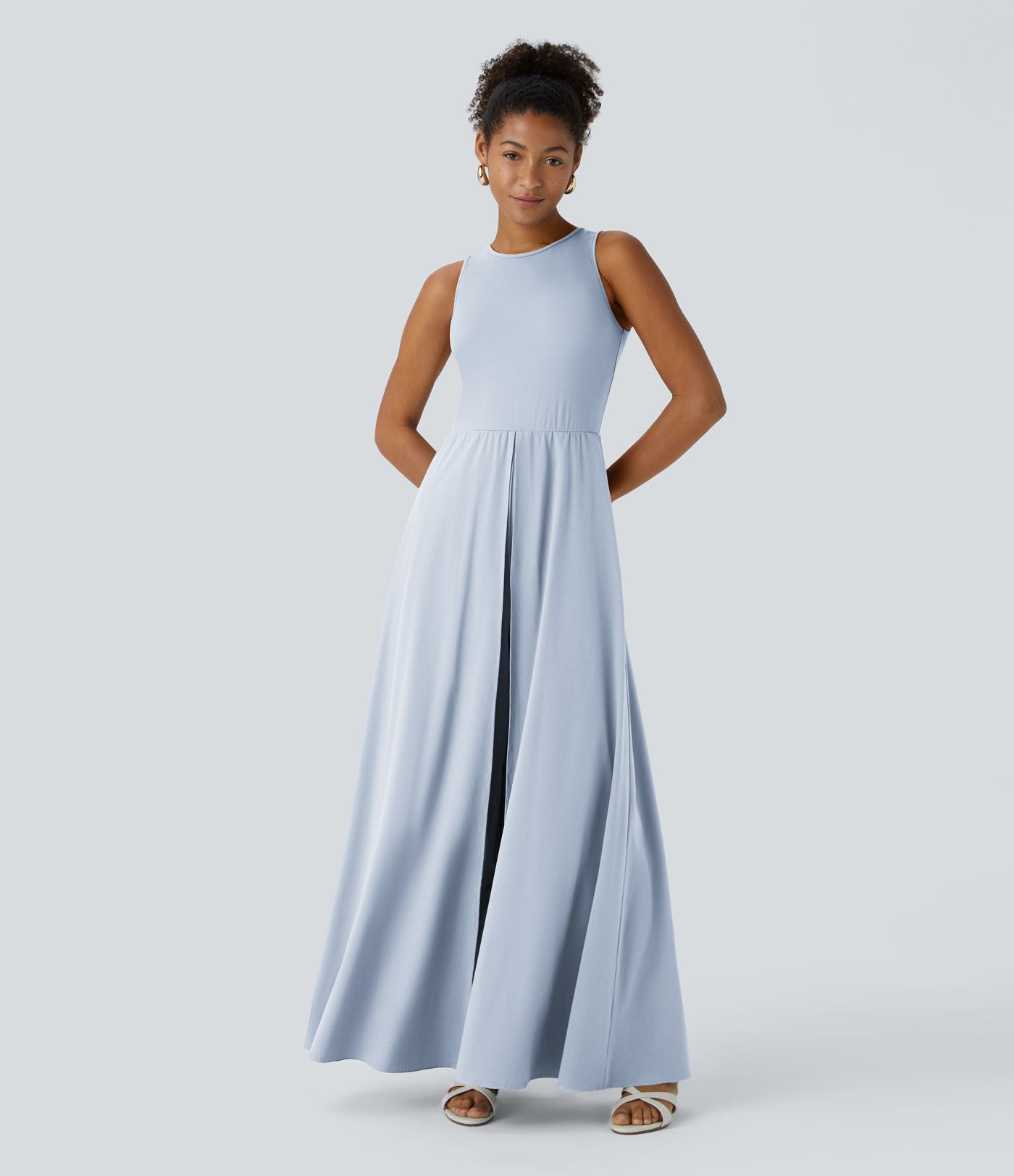 Combinaison Breezeful™ à séchage rapide pour demoiselles d'honneur et invitées de mariage, sans manches, avec fermeture éclair, poches latérales et détails contrastés