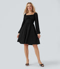 Robe décontractée mini décolleté carré manches longues laçage corset avec lien dos