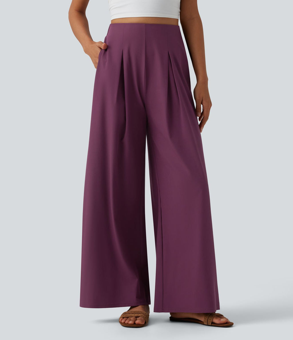 Pantalon large fluide resort plissé taille haute séchage rapide Breezeful™ avec poches