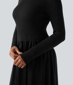 Robe pull longue tailleur col montant manches longues