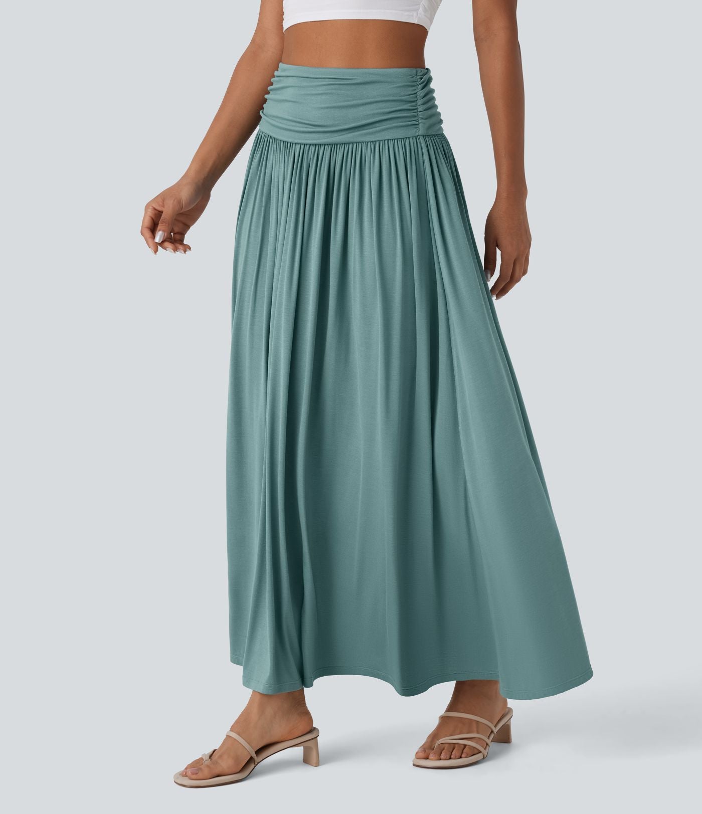 Jupe longue fluide froncée taille haute