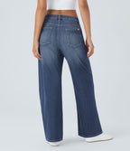 Jean Casual Halara Flex™ Taille Mi-Haute à Jambes Larges Tricot Extensible Lavé avec Poches Multiples