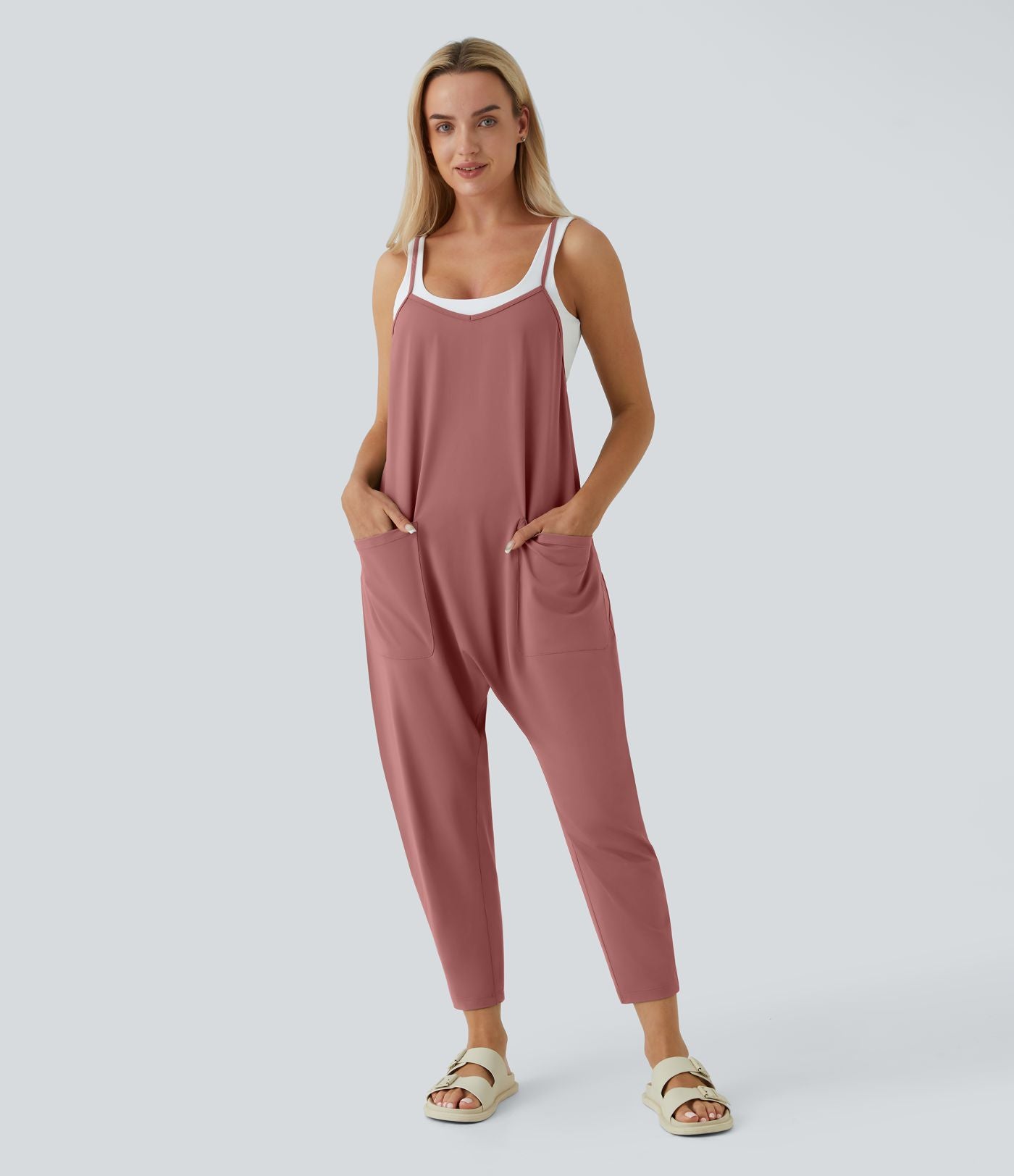 Combinaison Casual à Jambes Fuselées Chevilles Lâche Dos Nu Poches Multiples