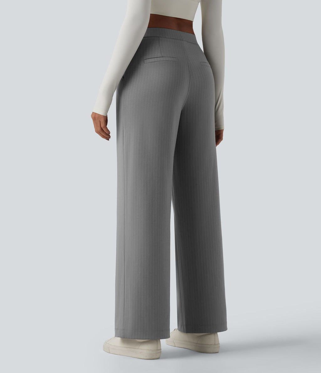 Pantalon tailleur droit taille haute à rayures avec poches