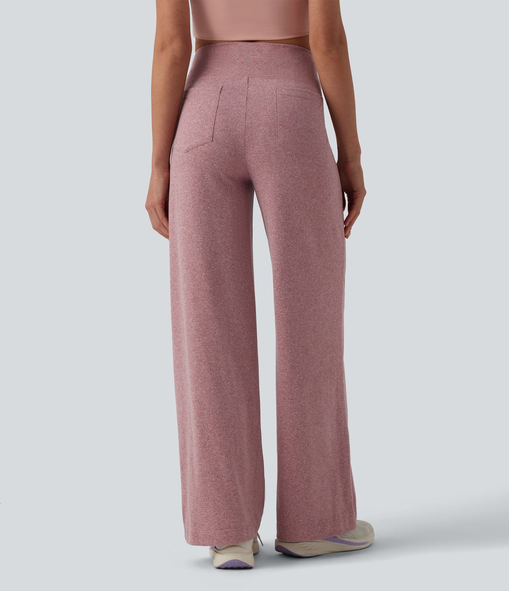 Pantalon de yoga chiné taille haute à jambes droites avec poches