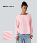 Top gaufré col rond manches longues ourlet arrondi