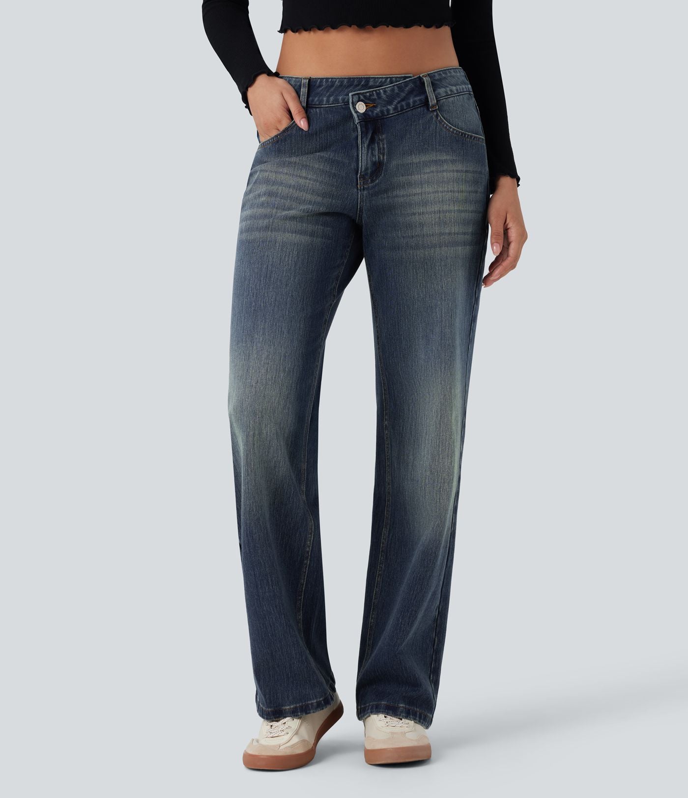 Jean décontracté Halara Flex™ asymétrique jambe droite taille basse avec poches