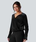 Blouse velours tailleur col V croisé manches longues