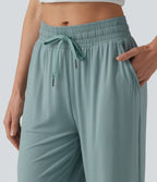 Pantalon large décontracté taille mi-haute avec cordon de serrage et poches