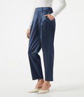 Pantalon habillé fuselé taille haute en satin avec poches