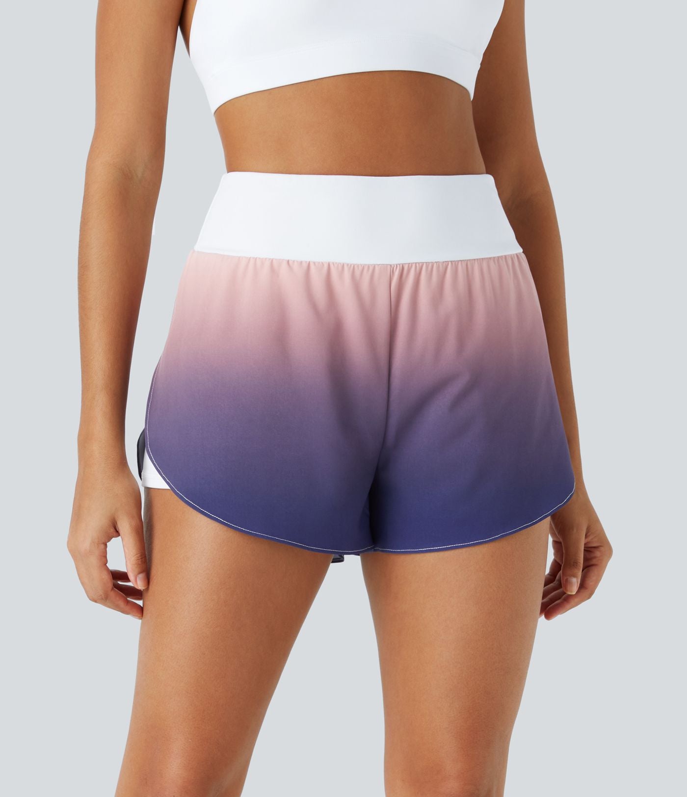 Short Yoga 2-en-1 à Taille Haute avec Poches Latérales et Ourlet Courbé Dégradé