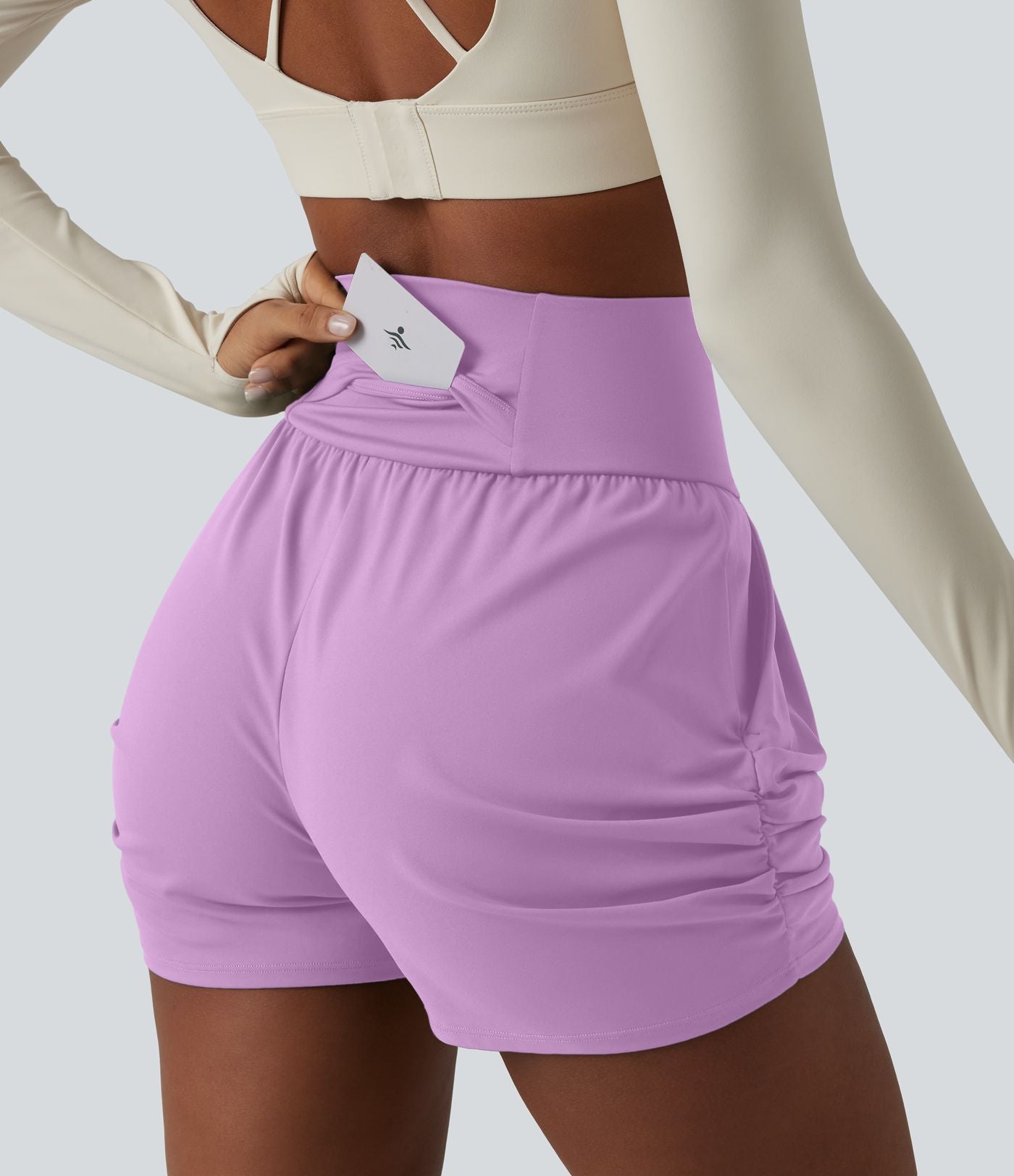 Short de yoga SoftlyZero™ Airy taille haute froncé effet frais InstantCool 7,5 cm avec poches
