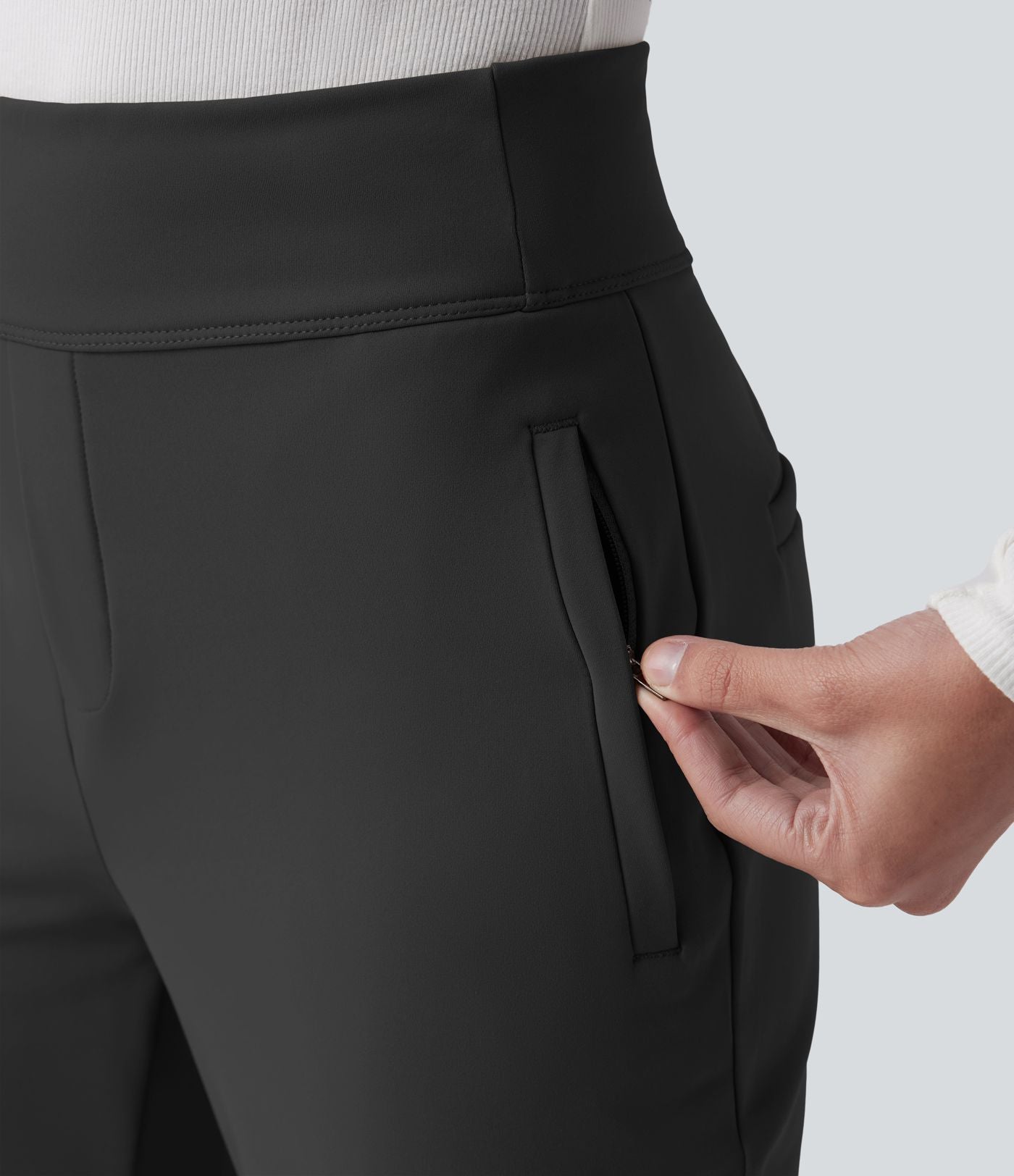 Pantalon de travail évasé en polaire taille mi-haute avec poches zippées