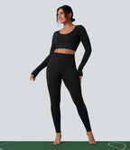 Haut de sport yoga court en maille gaufrée à manches longues sans couture OneForm Seamless Flow