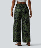 Pantalon large et fluide à imprimé léopard, taille haute avec cordon de serrage et poches latérales