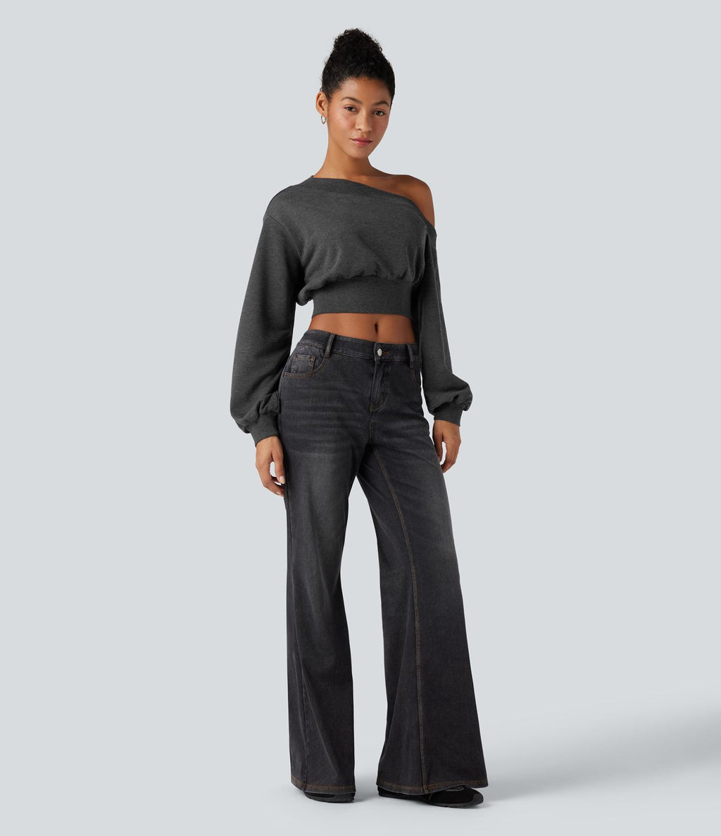 Sweatshirt casual court une épaule manches longues