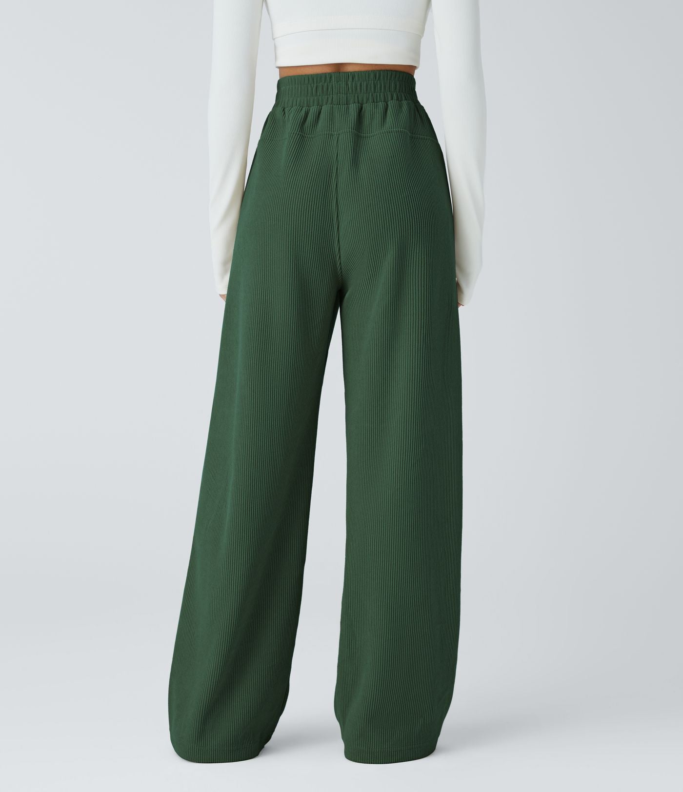 Pantalon velours côtelé de jogging décontracté à taille haute avec poches latérales