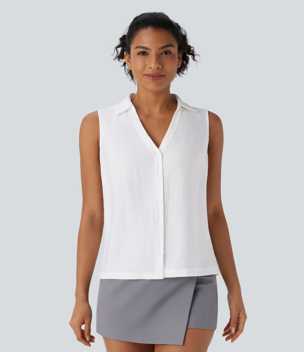 Chemise de travail sans manches à col V et boutons