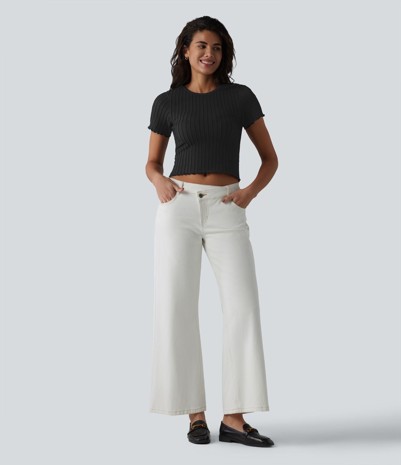 T-shirt crop décontracté OneForm Seamless Flow col rond manches courtes