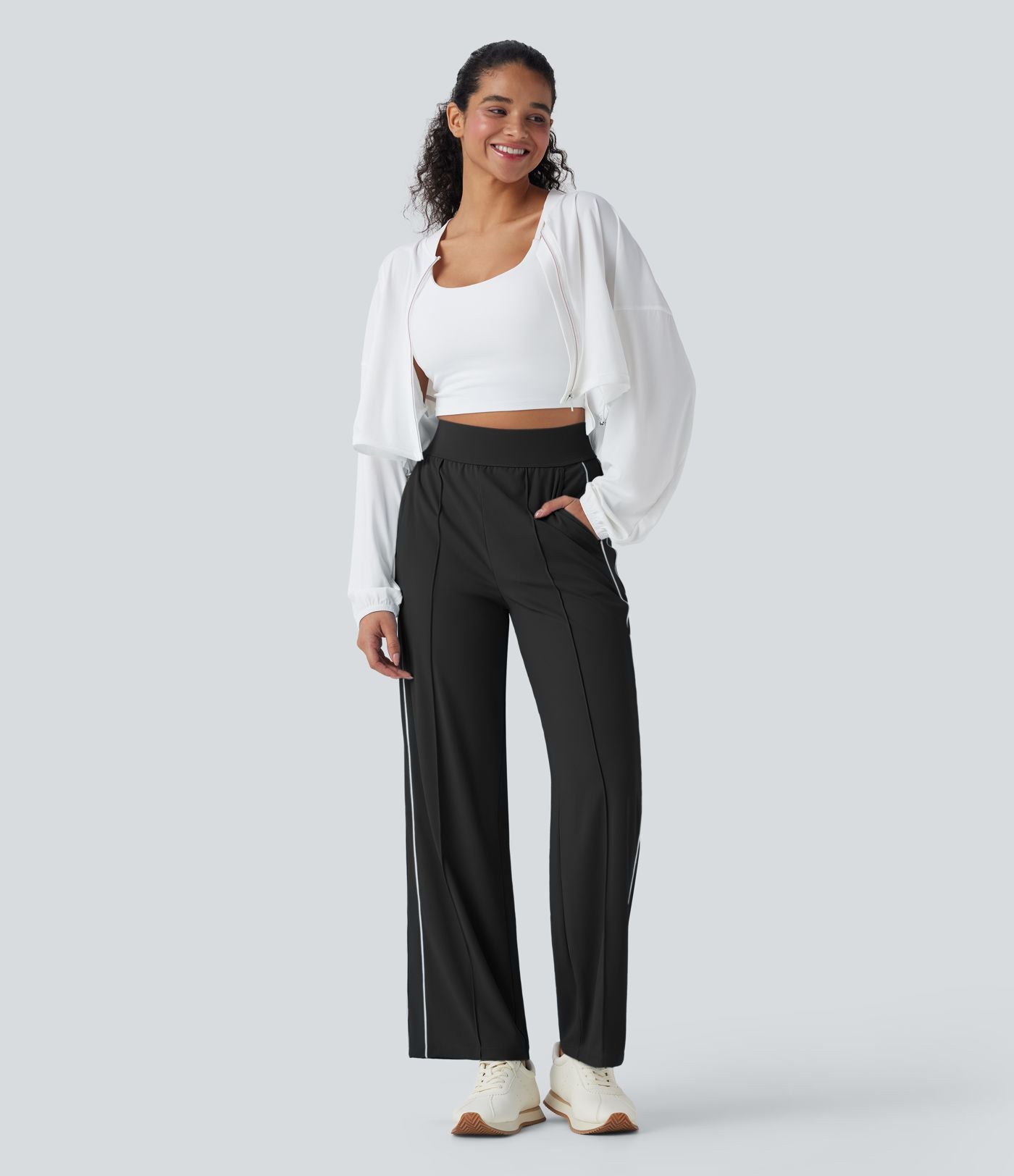 Pantalon d’entraînement taille haute, jambe droite à séchage rapide avec poches, UPF40+