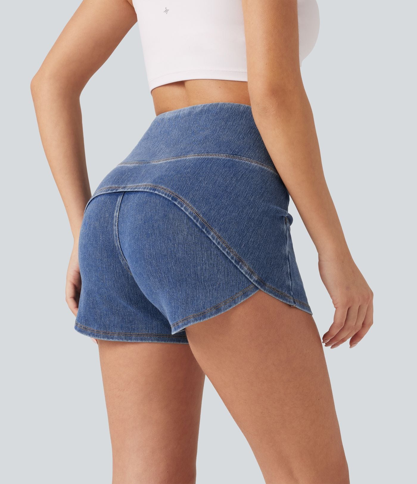 Halara Flex™ Short casual en jean skinny gainant taille haute à ourlet arrondi avec poches