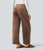 Pantalon barrel polaire côtelé taille mi-haute avec poches