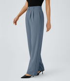 Pantalon de travail Halara Flex™ droit froncé avec poche zippée, taille haute
