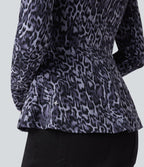 Veste décontractée Halara UltraSculpt™ imprimé léopard col montant manches longues avec trous pour pouces et poches