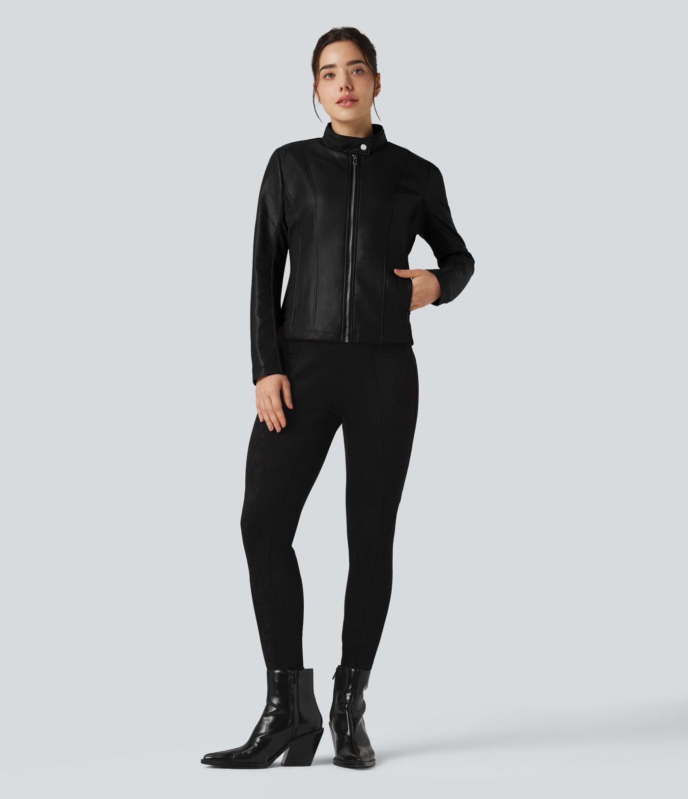 Veste polaire tissu enduit col montant zippée à manches longues avec poches
