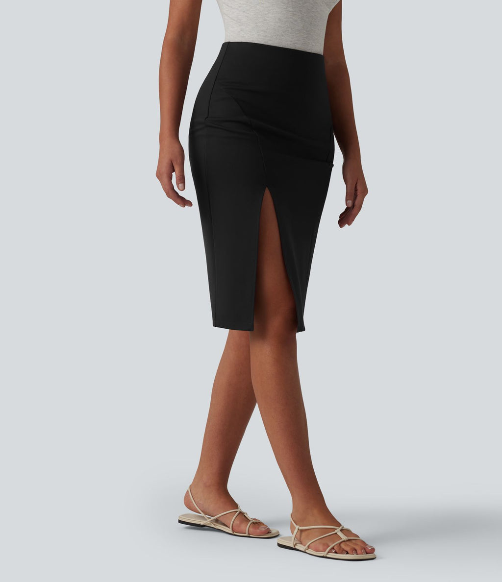 Jupe casual moulante taille haute longueur genou