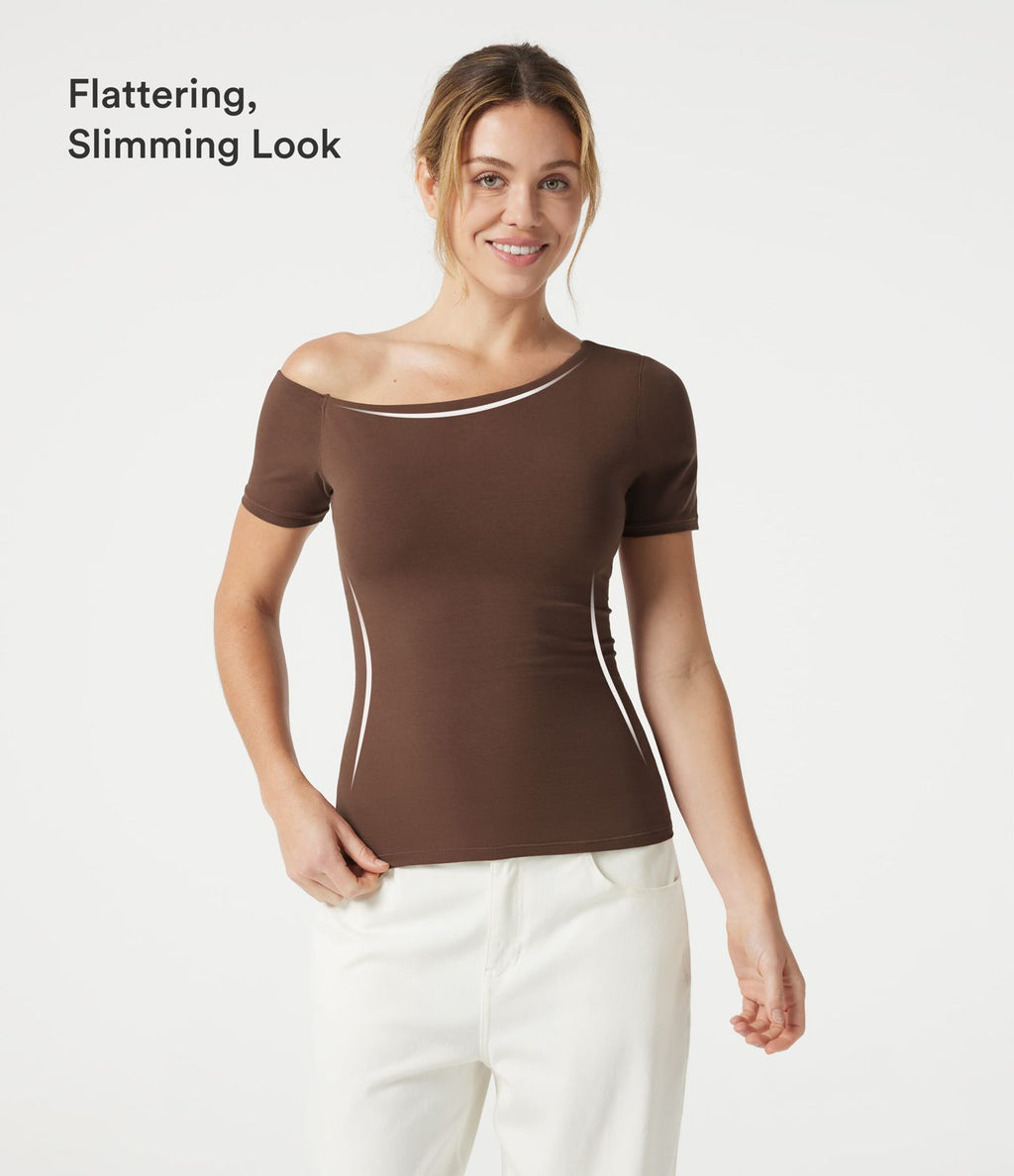 T-shirt casual Halara en jersey de coton asymétrique brassière intégrée bonnets B à DD