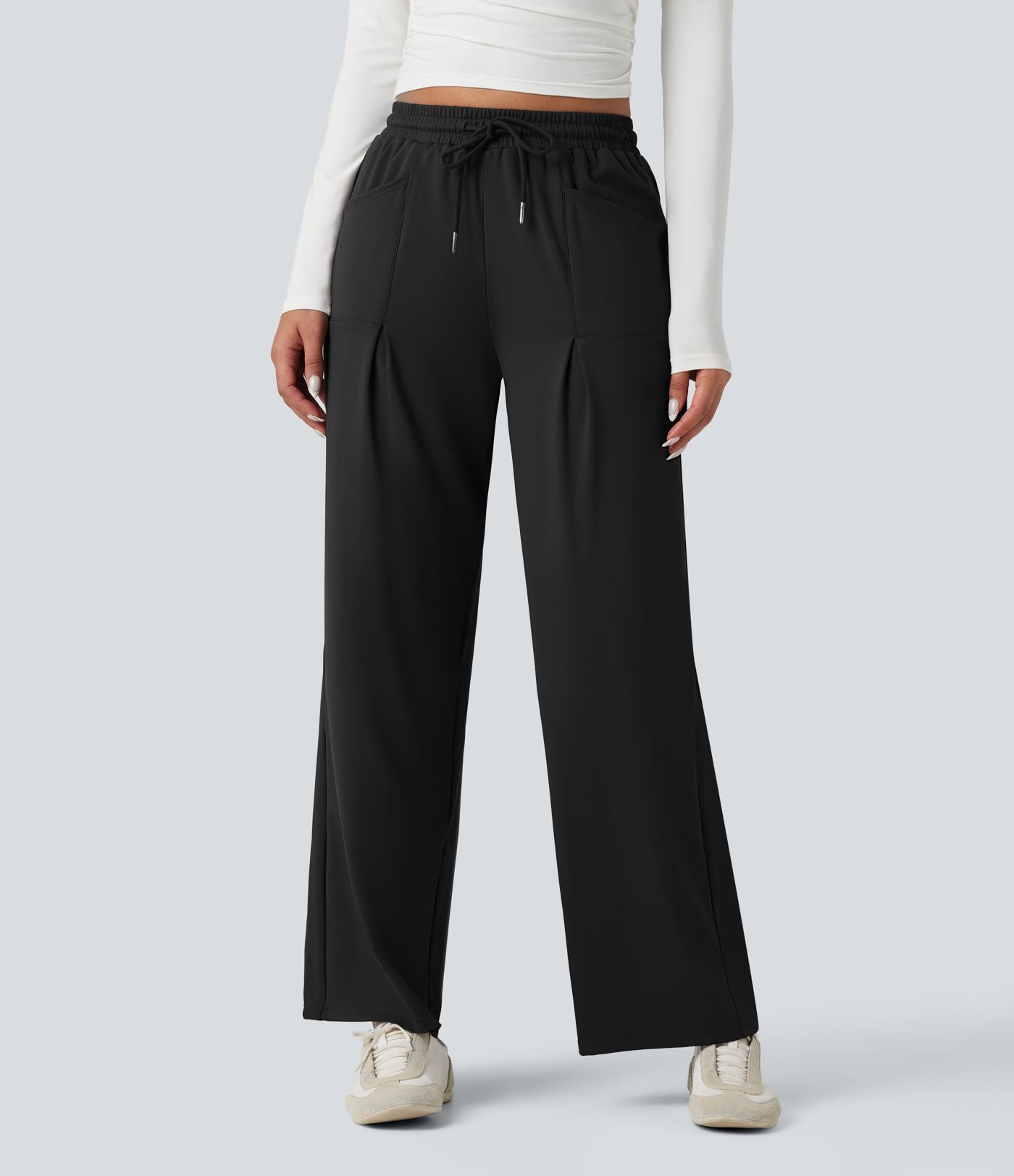 Pantalon tailleur large taille moyenne avec cordon de serrage Halara Flex™ DayStretch avec poches