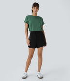 T-shirt Casual Relax à Col Rond Poche Poitrine Ourlet Fendu