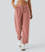 Pantalon en velours côtelé décontracté taille moyenne avec poches latérales