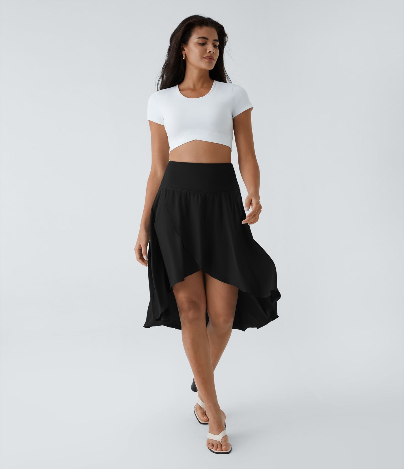 Breezeful™ Jupe Danse Fluide 2-en-1 à Taille Haute Volants Asymétriques Haut-Bas et Séchage Rapide