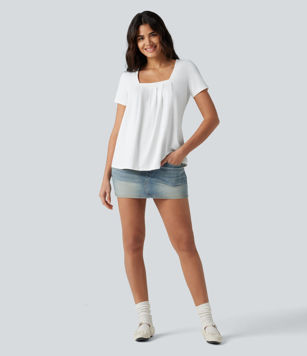 Haut casual col carré manches courtes