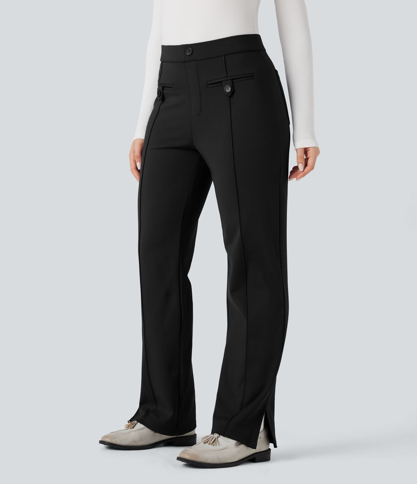 Pantalon tailleur thermique SoftlyZero™ Plush coupe droite ourlet fendu taille mi-haute avec poches