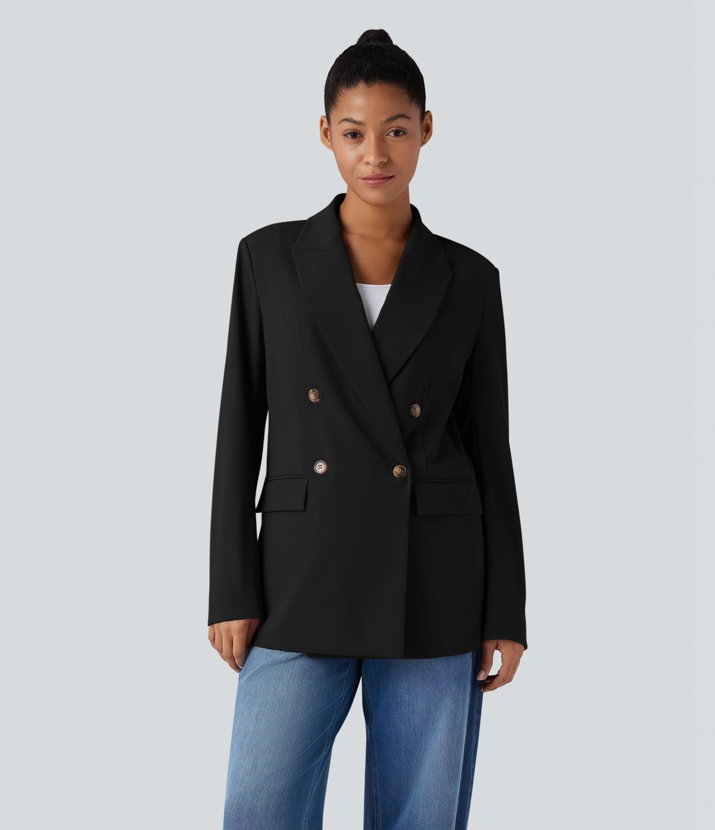 Blazer de travail anti-froissage à col cranté et manches longues avec poches