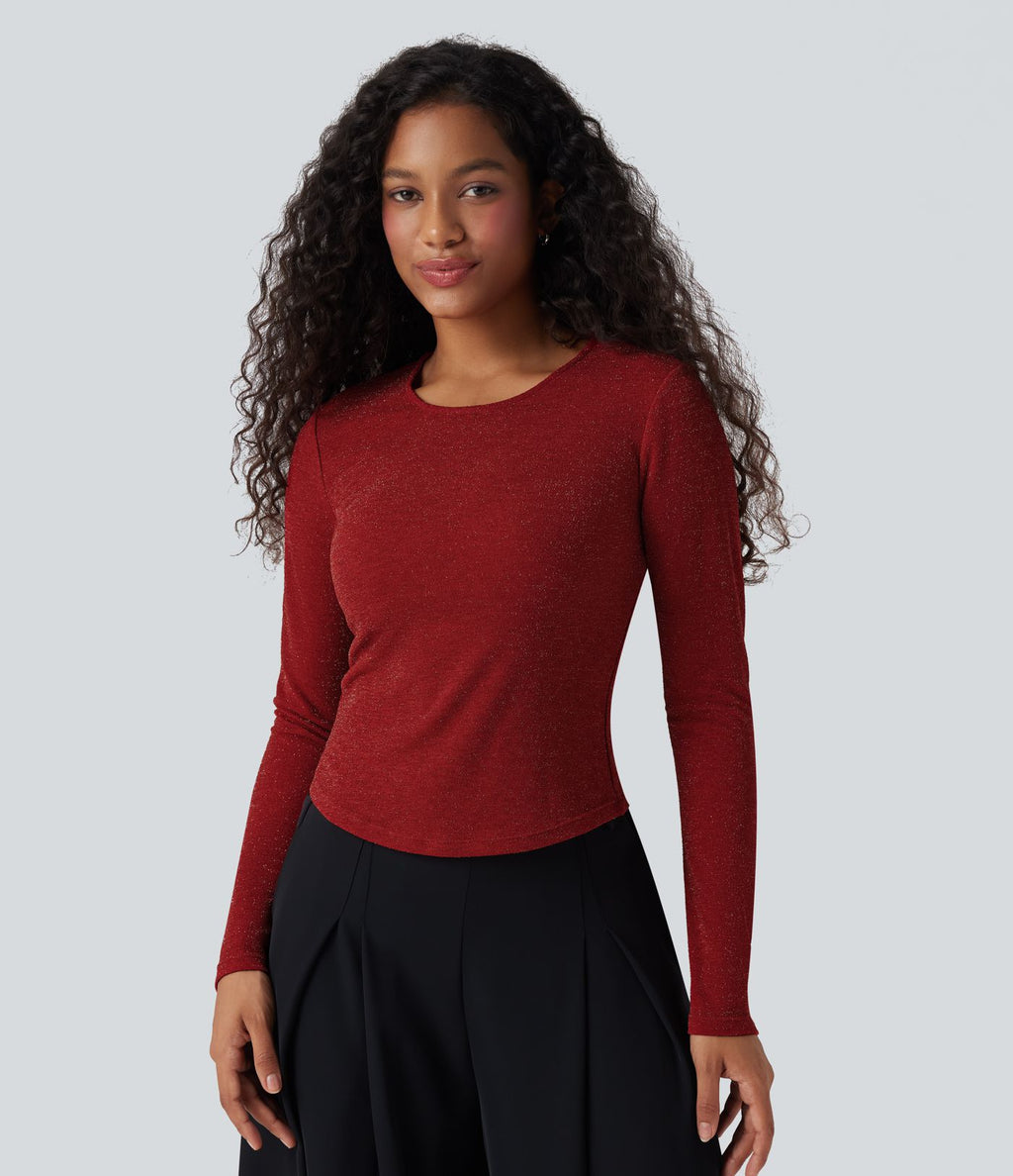 Haut manches longues col rond, effet sparkle