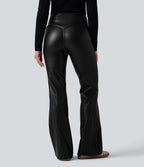 Pantalon évasé décontracté taille haute gainant en molleton PU extensible avec poches