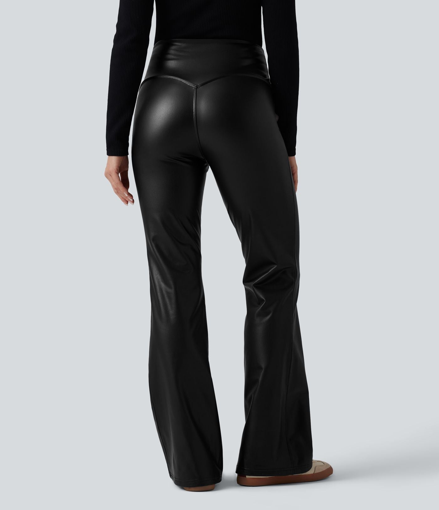 Pantalon évasé décontracté taille haute gainant en molleton PU extensible avec poches