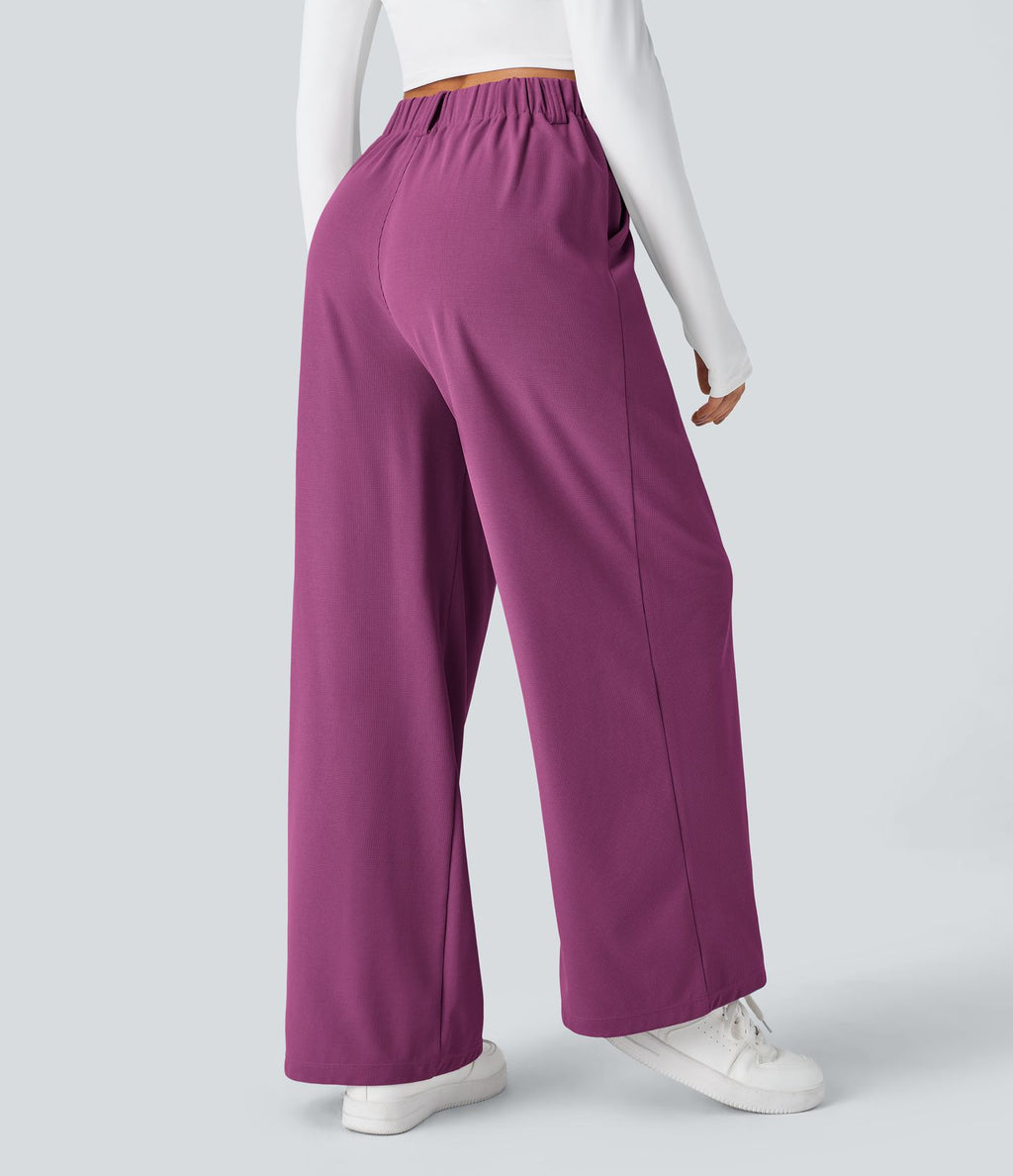 Halara Flex™ Pantalon Tailleur Large Fluide Gaufré Taille Haute Poches Latérales