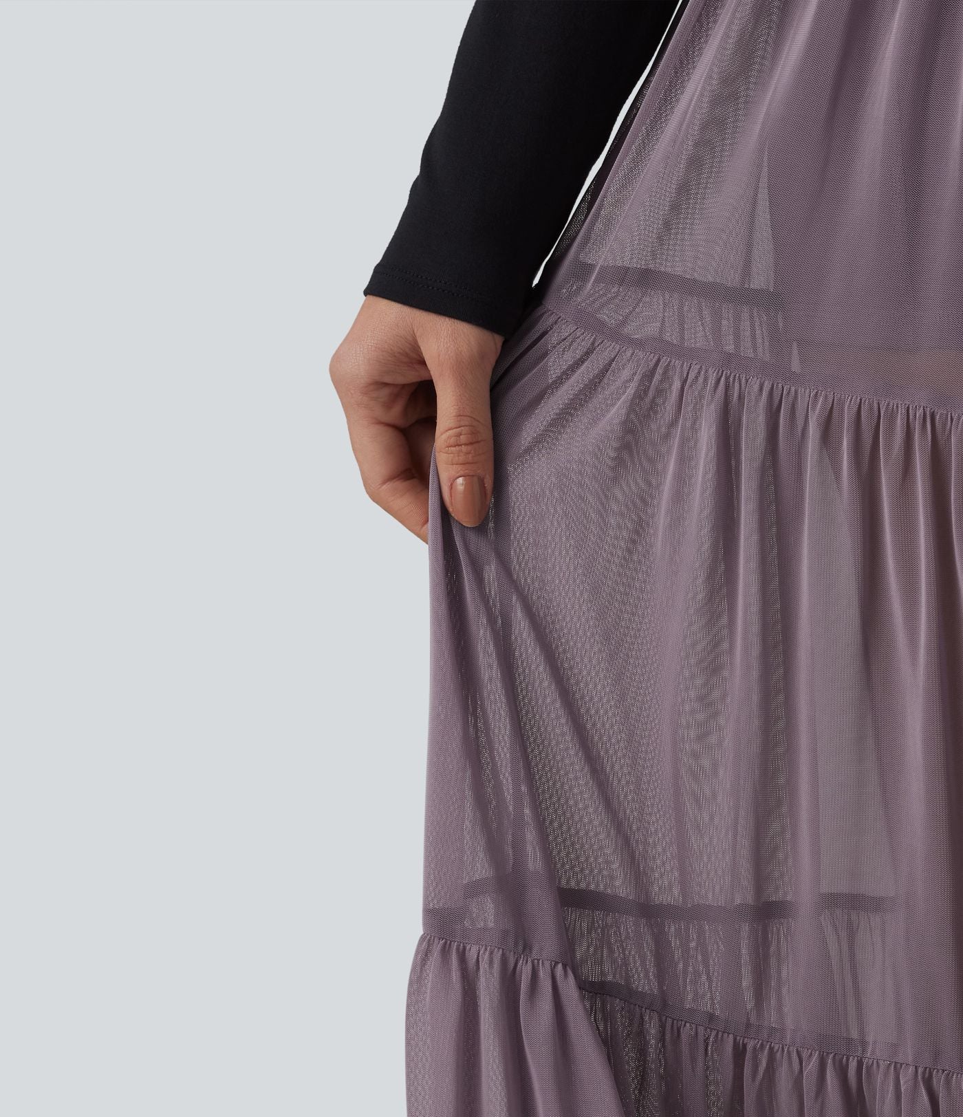 Jupe midi fluide casual à volants étagés taille haute croisée 2 en 1 respirante en maille avec poches