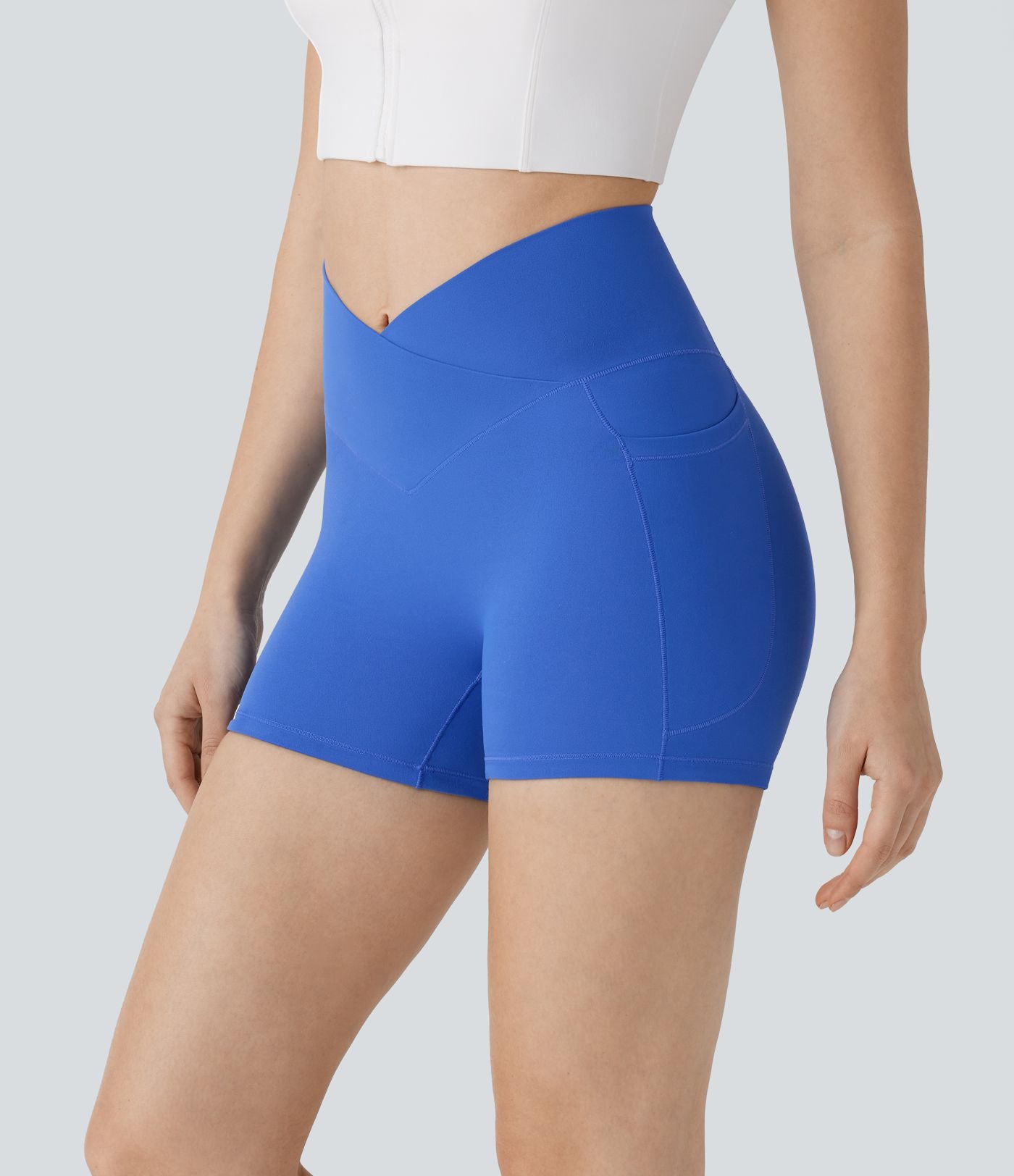 Short Biker de Yoga Softlyzero™ Taille Haute Croisée avec Poches Latérales, Antidérapant 7,5 cm - Protection UPF50+