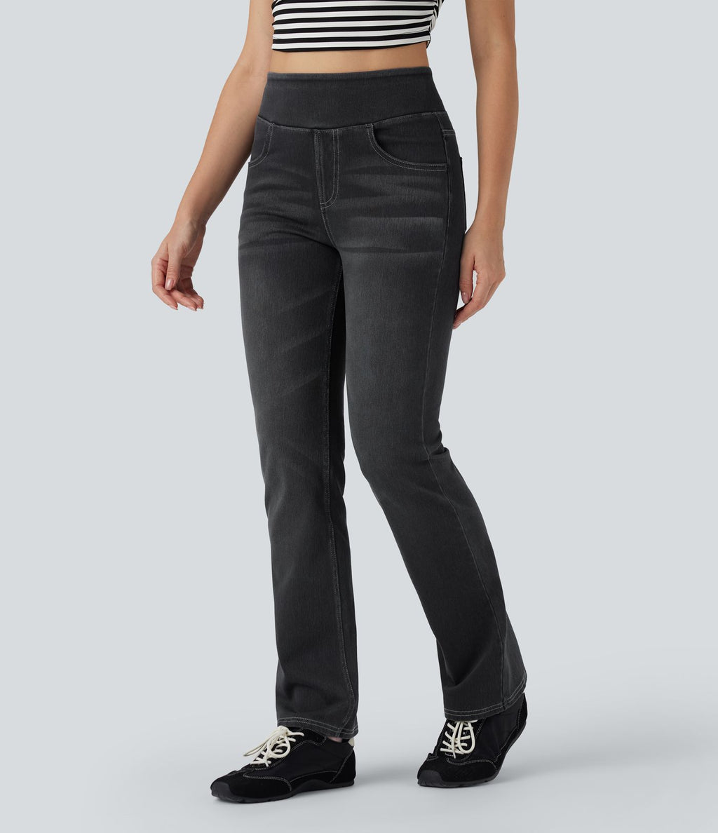 Halara Flex™ Jean évasé casual délavé taille haute gainant avec poches