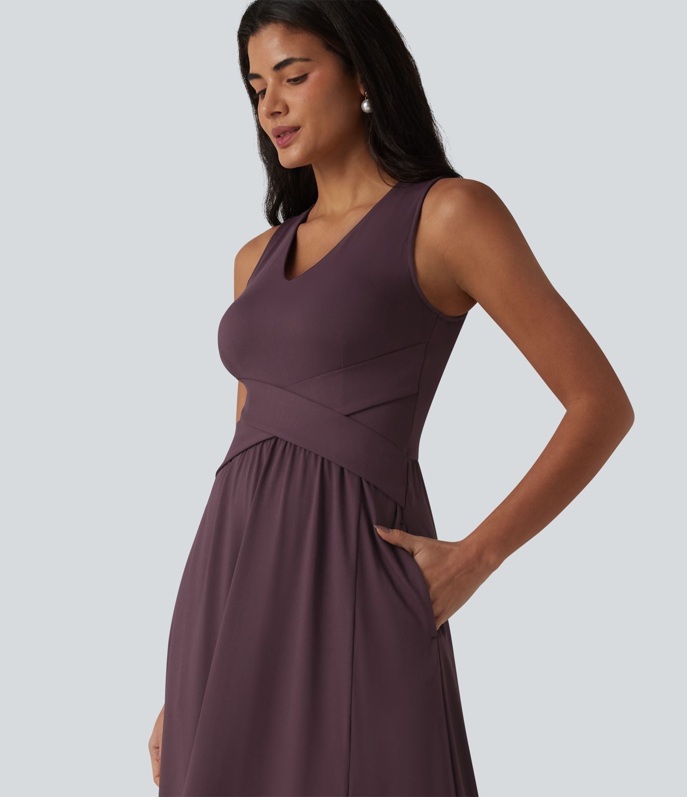 Robe longue sans manches col V avec poches