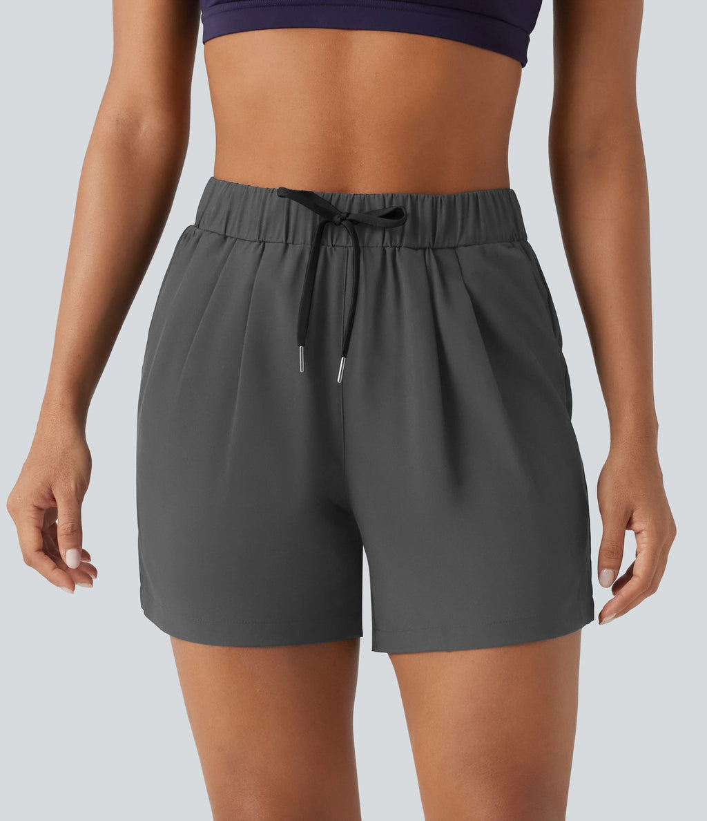 Short de yoga plissé taille haute élastique 12,5 cm avec cordon de serrage et poches