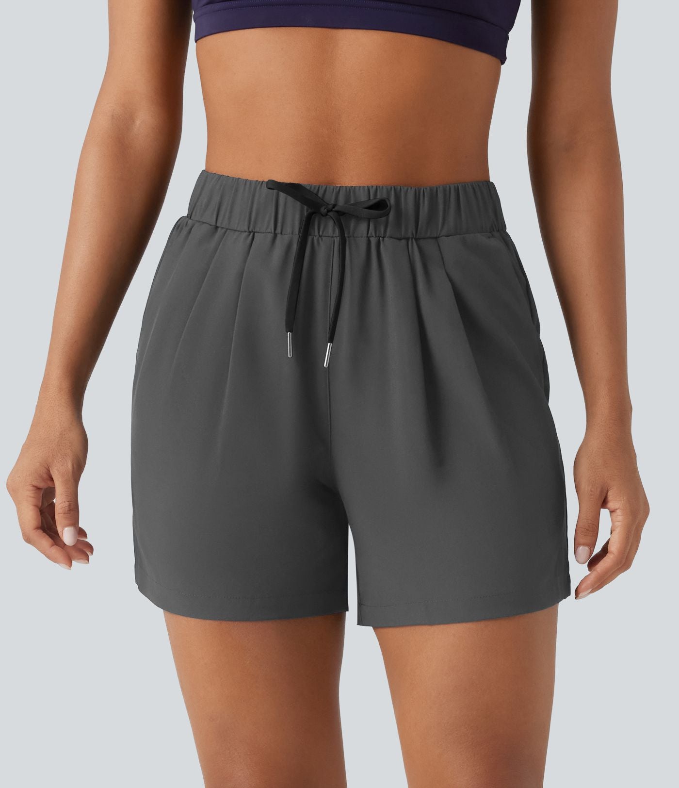Short de yoga plissé taille haute élastique 12,5 cm avec cordon de serrage et poches