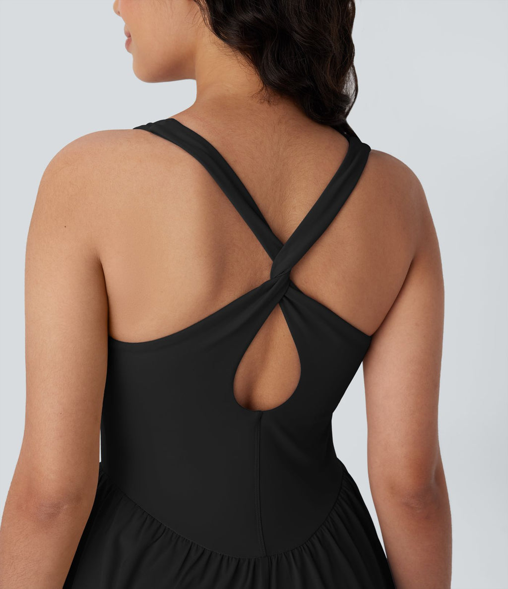 Robe active fluide Breezeful™ mini 2-en-1 à séchage rapide avec dos nu, style corset et poche - Longueur allongée